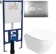 Комплект унитаза DIWO STWORKI Кронборг S28401WH с сиденьем Микролифт с инсталляцией DIWO 4501 с клавишей смыва цвет Матовый хром