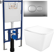 Комплект унитаза DIWO STWORKI Молде S23401WH с сиденьем Микролифт с инсталляцией DIWO 4501 с клавишей смыва цвет Матовый хром
