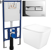 Комплект унитаза DIWO STWORKI Молде S23401WH с сиденьем Микролифт с инсталляцией DIWO 4501 с клавишей смыва цвет Глянцевый хром