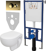 Комплект унитаза DIWO Seramiksan Natura A051041H с сиденьем с инсталляцией DIWO 4501 с клавишей смыва цвет Матовое золото