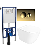 Комплект унитаза DIWO STWORKI Готланд S13401WH с сиденьем Микролифт с инсталляцией DIWO 4501 с клавишей смыва цвет Матовое золото