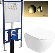 Комплект унитаза DIWO STWORKI Кронборг S28401WH с сиденьем Микролифт с инсталляцией DIWO 4501 с клавишей смыва цвет Золото