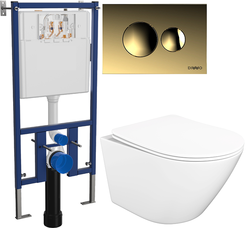 Комплект унитаза DIWO STWORKI Левангер S07401WH с сиденьем Микролифт с инсталляцией DIWO 4501 