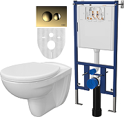 Комплект унитаза DIWO Анапа с сиденьем Микролифт с инсталляцией DIWO 4501 с клавишей смыва цвет Матовое золото-9