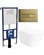 Комплект унитаза DIWO STWORKI Готланд S13401WH с сиденьем Микролифт с инсталляцией DIWO 4501 с клавишей смыва цвет Матовое золото