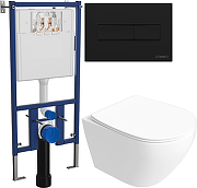 Комплект унитаза DIWO STWORKI Кронборг S28401WH с сиденьем Микролифт с инсталляцией DIWO 4501 с клавишей смыва цвет Матовый черный
