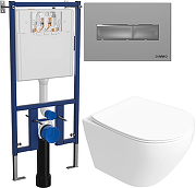 Комплект унитаза DIWO STWORKI Кронборг S28401WH с сиденьем Микролифт с инсталляцией DIWO 4501 с клавишей смыва цвет Матовый хром