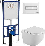 Комплект унитаза DIWO BelBagno Uno BB3105CHR/SC с сиденьем с инсталляцией DIWO 4501 с клавишей смыва цвет Глянцевый белый