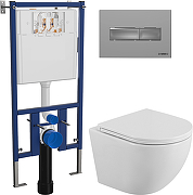 Комплект унитаза DIWO BelBagno Uno BB3105CHR/SC с сиденьем с инсталляцией DIWO 4501 с клавишей смыва цвет Матовый хром