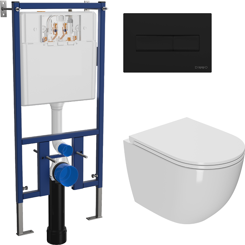 Комплект унитаза DIWO Bauedge Bau Dream Hurricane-2 с сиденьем Микролифт с инсталляцией DIWO 4501 