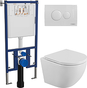 Комплект унитаза DIWO BelBagno Uno BB3105CHR/SC с сиденьем с инсталляцией DIWO 4501 с клавишей смыва цвет Глянцевый белый