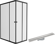 Душевой уголок DIWO Углич 120х80 + AQPP01-60 с душевым лотком профиль Черный матовый стекло прозрачное
