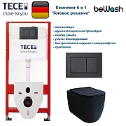 Комплект унитаза биде с инсталляцией Tece Base TC414102510 с сиденьем Микролифт и клавишей смыва цвет Черный