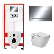 Комплект унитаза биде с инсталляцией Tece Base TC412N3VP0 с сиденьем Микролифт и клавишей смыва цвет Хром-1