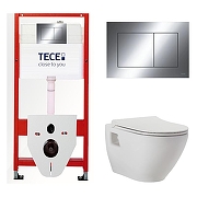 Комплект унитаза биде с инсталляцией Tece Base TC412N3VP1 с сиденьем Микролифт и клавишей смыва цвет Хром-1