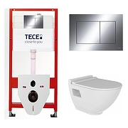 Комплект унитаза биде с инсталляцией Tece Base TC412DORVP1 с сиденьем Микролифт и клавишей смыва цвет Хром-1