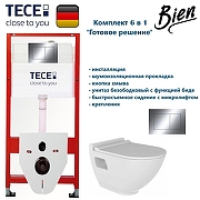 Комплект унитаза биде с инсталляцией Tece Base TC412N2VP1 с сиденьем Микролифт и клавишей смыва цвет Хром
