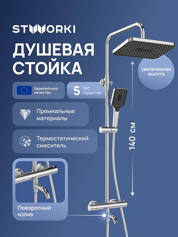 Душевая система STWORKI Готланд S13175CR с термостатом 