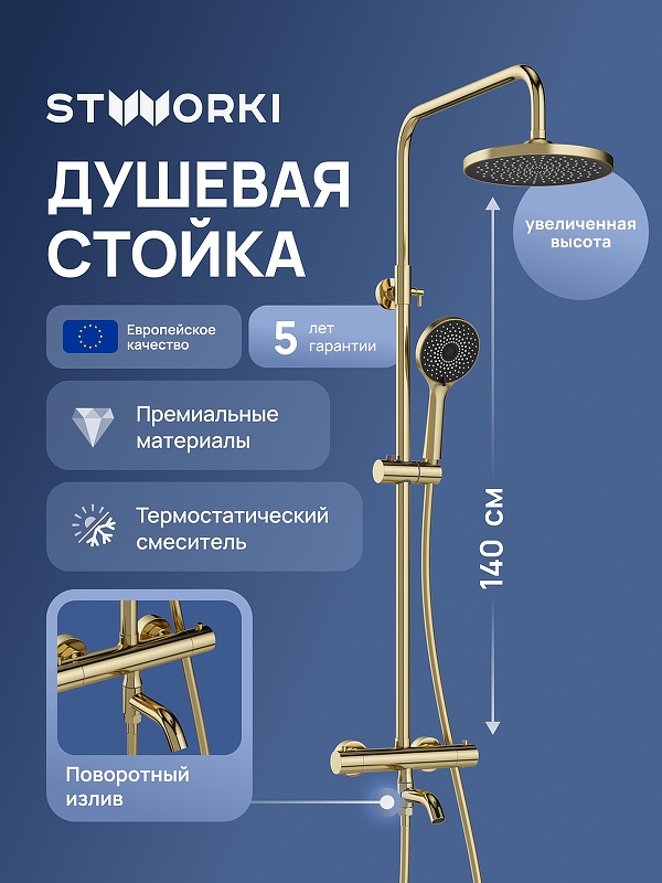 Душевая система STWORKI Готланд S13170GM с термостатом 