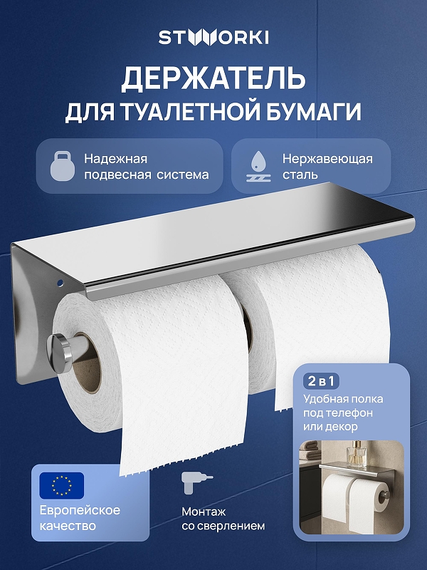 Держатель туалетной бумаги STWORKI Хельсинки S33350CR двойной 