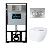 Комплект унитаза с инсталляцией Azario AZ-8010-1000+AZ-8200-0011+AZ-0046N цвет Белый с сиденьем Микролифт и клавишей смыва цвет Хром глянцевый