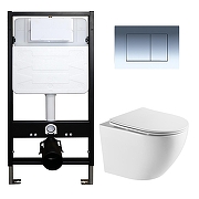Комплект унитаза с инсталляцией Azario AZ-100-100F+AZ-0046-UQ3+AZ-100-002F цвет Белый с сиденьем Микролифт и клавишей смыва цвет Хром глянцевый