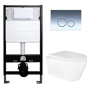 Комплект унитаза с инсталляцией Azario AZ-100-100F+AZ-2380+AZ-100-030F цвет Белый с сиденьем Микролифт и клавишей смыва цвет Хром глянцевый