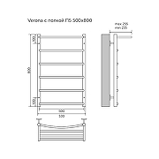 Водяной полотенцесушитель Azario Verona 500х800 AZ83863PB с полкой нижнее/диагональное подключение, G 1/2 цвет Черный-4