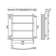 Водяной полотенцесушитель Azario Verona 500х600 AZ83913G нижнее/диагональное подключение, G 1/2 цвет Графит-4