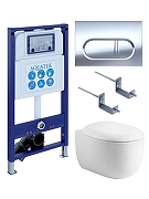 Комплект унитаза с инсталляцией Aquatek Set Aquatek Альтаир cm-043 4в1 цвет Белый с сиденьем Микролифт и клавишей смыва цвет Хром глянцевый