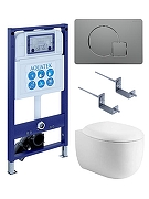 Комплект унитаза с инсталляцией Aquatek Set Aquatek Альтаир cm-070 4в1 цвет Белый с сиденьем Микролифт и клавишей смыва цвет Оружейная сталь