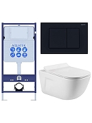 Комплект унитаза с инсталляцией Aquatek Set Aquatek Дива-012 4в1 цвет Белый с сиденьем Микролифт и клавишей смыва цвет Черный матовый