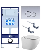 Комплект унитаза с инсталляцией Aquatek Set Aquatek Европа-019 4в1 цвет Белый с сиденьем Микролифт и клавишей смыва цвет Хром матовый