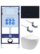 Комплект унитаза с инсталляцией Aquatek Set Aquatek Европа-017 4в1 цвет Белый с сиденьем Микролифт и клавишей смыва цвет Черный матовый
