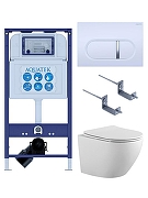 Комплект унитаза с инсталляцией Aquatek Set Aquatek Европа-042 4в1 цвет Белый с сиденьем Микролифт и клавишей смыва цвет Белый