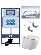 Комплект унитаза с инсталляцией Aquatek Set Aquatek Европа-043 4в1 цвет Белый с сиденьем Микролифт и клавишей смыва цвет Хром глянцевый