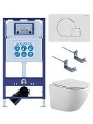 Комплект унитаза с инсталляцией Aquatek Set Aquatek Европа-066 4в1 цвет Белый с сиденьем Микролифт и клавишей смыва цвет Белый глянцевый