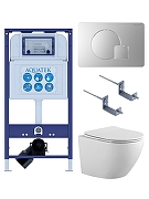 Комплект унитаза с инсталляцией Aquatek Set Aquatek Европа-068 4в1 цвет Белый с сиденьем Микролифт и клавишей смыва цвет Хром матовый