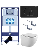 Комплект унитаза с инсталляцией Aquatek Set Aquatek Европа-069 4в1 цвет Белый с сиденьем Микролифт и клавишей смыва цвет Черный матовый