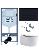 Комплект унитаза с инсталляцией Aquatek Set Aquatek Европа cmp017/023 цвет Белый с сиденьем Микролифт и клавишей смыва цвет Черный матовый