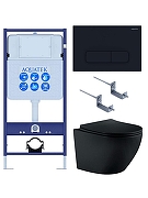 Комплект унитаза с инсталляцией Aquatek Set Aquatek Европа MB-017 4в1 цвет Черный матовый с сиденьем Микролифт и клавишей смыва цвет Черный матовый