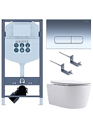 Комплект унитаза с инсталляцией Aquatek Set Aquatek Европа New-016/023 цвет Белый с сиденьем Микролифт и клавишей смыва цвет Хром глянцевый