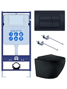 Комплект унитаза с инсталляцией Aquatek Set Aquatek Европа MB-049 4в1 цвет Черный матовый с сиденьем Микролифт и клавишей смыва цвет Черный матовый