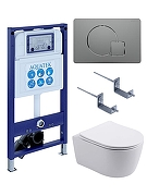 Комплект унитаза с инсталляцией Aquatek Set Aquatek Европа New-070 4в1 цвет Белый с сиденьем Микролифт и клавишей смыва цвет Оружейная сталь