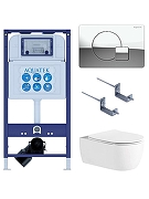 Комплект унитаза с инсталляцией Aquatek Set Aquatek Европа New-067 4в1 цвет Белый с сиденьем Микролифт и клавишей смыва цвет Хром глянцевый
