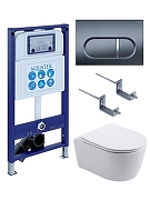 Комплект унитаза с инсталляцией Aquatek Set Aquatek Европа New-050 4в1 цвет Белый с сиденьем Микролифт и клавишей смыва цвет Оружейная сталь