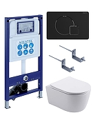 Комплект унитаза с инсталляцией Aquatek Set Aquatek Европа New-069 4в1 цвет Белый с сиденьем Микролифт и клавишей смыва цвет Черный матовый