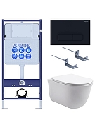 Комплект унитаза с инсталляцией Aquatek Set Aquatek КЛАССИК-017 4в1 цвет Белый с сиденьем Микролифт и клавишей смыва цвет Черный матовый