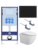 Комплект унитаза с инсталляцией Aquatek Set Aquatek Европа T KDI74 цвет Белый с сиденьем Микролифт и клавишей смыва цвет Черный матовый