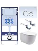 Комплект унитаза с инсталляцией Aquatek Set Aquatek Классик-015 4в1 цвет Белый с сиденьем Микролифт и клавишей смыва цвет Белый